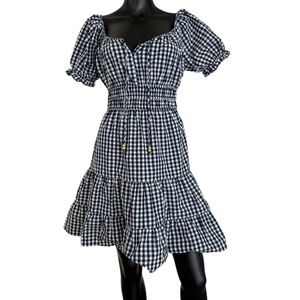 Elegant navy bleu and White Checkered Mini Dress